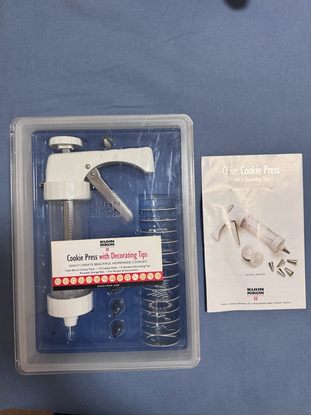 Kuhn Rikon Clear Cookie Press 14 Discs 6 Tips Case Complete Kit